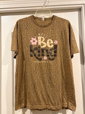 Love in Faith Be Kind Leopard Graphic Tee with Pink Accents L